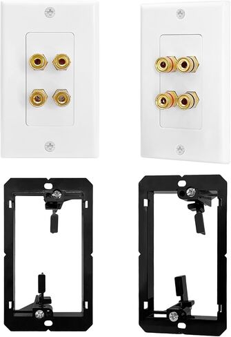 4-Pack 1.0 Speaker Wall Plate, Gold Plated Binding Posts Banana Plug Wire Home Theater Wall Plates with Low Voltage Mounting Bracket (Single Gang White) ﻿ in Kuwait