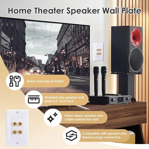 4-Pack 1.0 Speaker Wall Plate, Gold Plated Binding Posts Banana Plug Wire Home Theater Wall Plates with Low Voltage Mounting Bracket (Single Gang White) ﻿ in Kuwait