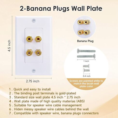 4-Pack 1.0 Speaker Wall Plate, Gold Plated Binding Posts Banana Plug Wire Home Theater Wall Plates with Low Voltage Mounting Bracket (Single Gang White) ﻿ in Kuwait
