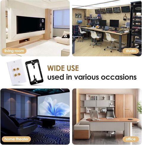 4-Pack 1.0 Speaker Wall Plate, Gold Plated Binding Posts Banana Plug Wire Home Theater Wall Plates with Low Voltage Mounting Bracket (Single Gang White) ﻿ in Kuwait