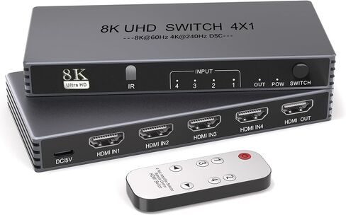 HDMI Switcher 4 in 1 Out - New Upgrade 8K@60Hz 4K@240Hz/144Hz/120Hz HDMI Switch with Remote Support HDCP2.3/HDR10, for PS5/PS4 Xbox Nintendo Roku Apple TV Fire Stick 8K HDMI2.1 Splitter in Saudi Arabia