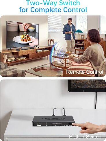 HDMI Switcher 4 in 1 Out - New Upgrade 8K@60Hz 4K@240Hz/144Hz/120Hz HDMI Switch with Remote Support HDCP2.3/HDR10, for PS5/PS4 Xbox Nintendo Roku Apple TV Fire Stick 8K HDMI2.1 Splitter in Saudi Arabia