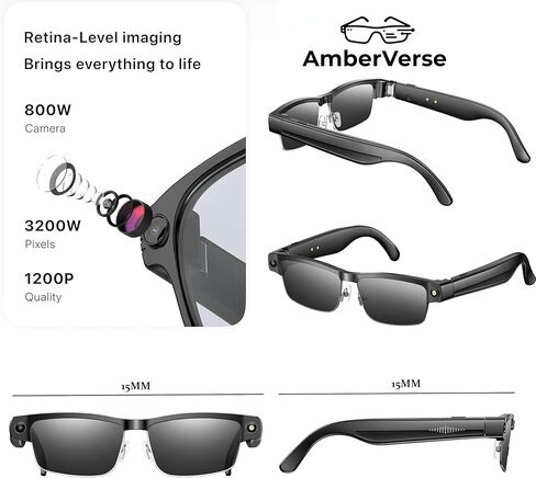 نظارات ذكية بتقنية الذكاء الاصطناعي مع كاميرا بدقة 8 ميجابكسل، تعمل بتقنية ChatGPT، وكاميرا نظارات شمسية، ونظارات بلوتوث ذكية للرجال مع ترجمة، وموسيقى ومكالمات مفتوحة الأذن، وميكروفون مزدوج لتقليل الضوضاء in Kuwait