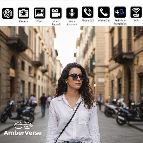 نظارات ذكية بتقنية الذكاء الاصطناعي مع كاميرا بدقة 8 ميجابكسل، تعمل بتقنية ChatGPT، وكاميرا نظارات شمسية، ونظارات بلوتوث ذكية للرجال مع ترجمة، وموسيقى ومكالمات مفتوحة الأذن، وميكروفون مزدوج لتقليل الضوضاء in Kuwait