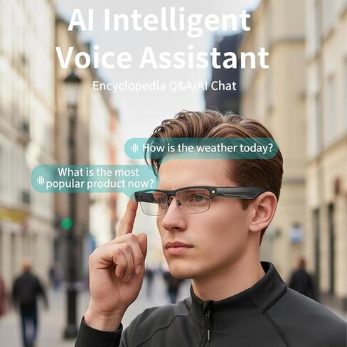 نظارات ذكية بتقنية الذكاء الاصطناعي مع كاميرا بدقة 8 ميجابكسل، تعمل بتقنية ChatGPT، وكاميرا نظارات شمسية، ونظارات بلوتوث ذكية للرجال مع ترجمة، وموسيقى ومكالمات مفتوحة الأذن، وميكروفون مزدوج لتقليل الضوضاء in Kuwait