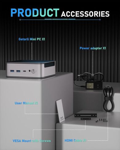كمبيوتر صغير Getorli، Dual LAN AMD R5 7430U (بحد أقصى 4.3 جيجا هرتز)، أجهزة كمبيوتر صغيرة 16 جيجابايت DDR4 RAM 1 تيرابايت SSD، كمبيوتر مكتبي صغير 4K 60 هرتز يعرض/HDMI/Type-C/منافذ USB/RJ45/WiFi 6/BT5.0 للمنزل/المكتب/الألعاب غير الرسمية in Kuwait