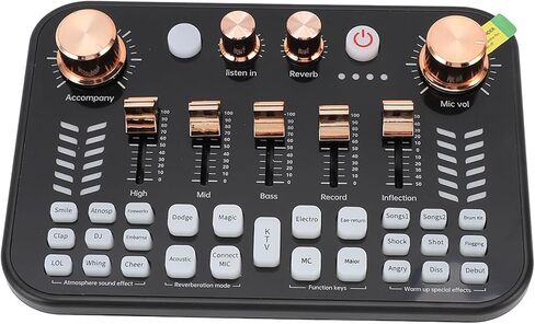 Asixxsix Live Sound Card, 3.5mm Mic Input Interface BT Audio Mixer with 4 Volume Knobs 5 Slider Knobs Breathing Lights, Podcast Mixer for Phone PC Live Streaming in Saudi Arabia