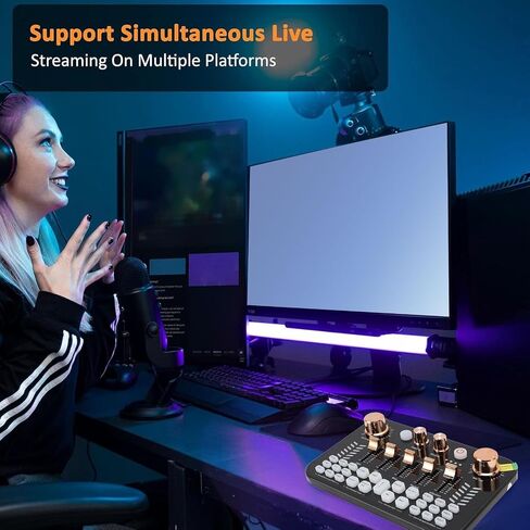 Asixxsix Live Sound Card, 3.5mm Mic Input Interface BT Audio Mixer with 4 Volume Knobs 5 Slider Knobs Breathing Lights, Podcast Mixer for Phone PC Live Streaming in Saudi Arabia