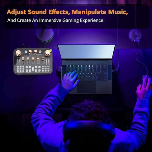 Asixxsix Live Sound Card, 3.5mm Mic Input Interface BT Audio Mixer with 4 Volume Knobs 5 Slider Knobs Breathing Lights, Podcast Mixer for Phone PC Live Streaming in Saudi Arabia