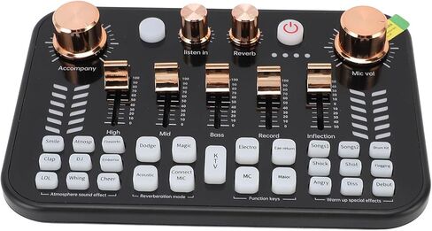 Asixxsix Live Sound Card, 3.5mm Mic Input Interface BT Audio Mixer with 4 Volume Knobs 5 Slider Knobs Breathing Lights, Podcast Mixer for Phone PC Live Streaming in Saudi Arabia
