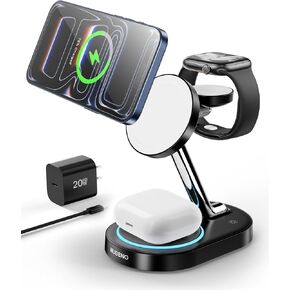 Fast Charging Station for Magsafe Apple Devices, Wireless Charger Station for MagSafe iPhones, 3 in 1 Magnetic Charger Stand for iPhone 15/14/13/12, Apple Watch & AirPods(Blk) in Saudi Arabia