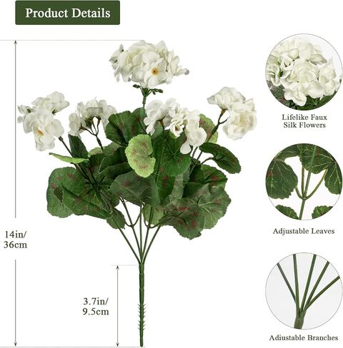 4PCS Home Decor Fake Plants Artificial Flowers Artificial Geraniums Outdoor Fake Flowers Artificial Flowers Fake Silk Bouquet, Fall Decor for Interior Porch Garden Decoration 14.4" (White) in Saudi Arabia