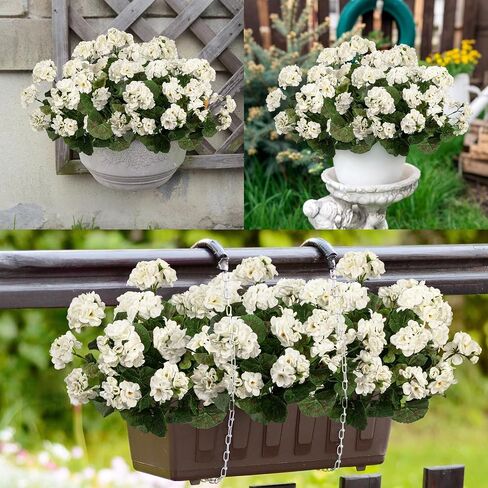4PCS Home Decor Fake Plants Artificial Flowers Artificial Geraniums Outdoor Fake Flowers Artificial Flowers Fake Silk Bouquet, Fall Decor for Interior Porch Garden Decoration 14.4" (White) in Saudi Arabia