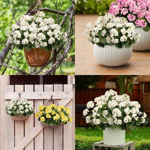 4PCS Home Decor Fake Plants Artificial Flowers Artificial Geraniums Outdoor Fake Flowers Artificial Flowers Fake Silk Bouquet, Fall Decor for Interior Porch Garden Decoration 14.4" (White) in Saudi Arabia
