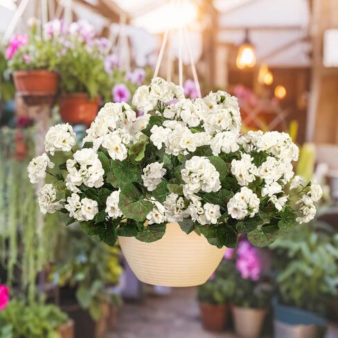 4PCS Home Decor Fake Plants Artificial Flowers Artificial Geraniums Outdoor Fake Flowers Artificial Flowers Fake Silk Bouquet, Fall Decor for Interior Porch Garden Decoration 14.4" (White) in Saudi Arabia