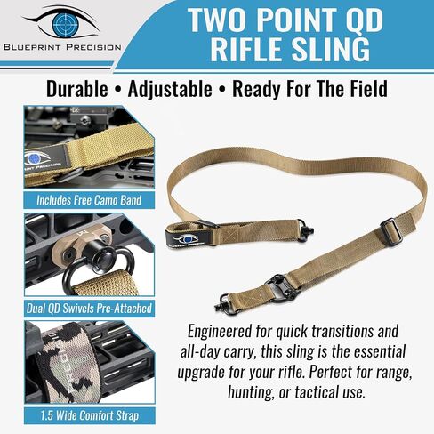 Rifle Sling - Durable Two Point Sling with Fast Adjust Pull Tab, Dual QD Mounts & Free Camo Sling Band in Kuwait