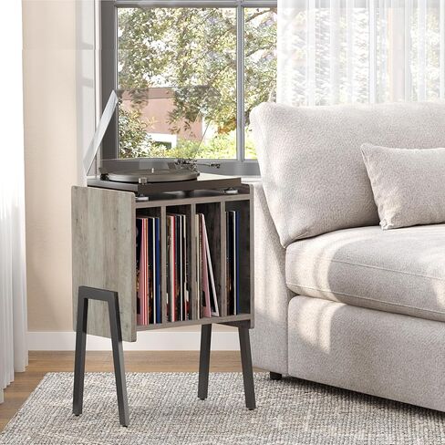 TUTOTAK End Table with Vinyl Holder Display Shelf, Record Player Stand, Record Storage Table, Side Table, Turntable Stand, Nightstand, Charcoal Grey TB01BY045 in Saudi Arabia