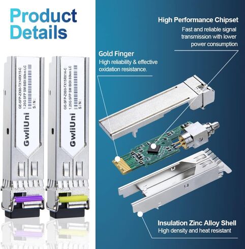 2 أزواج 80 كجم SFP 1.25G BIDI جهاز إرسال واستقبال شبكة الألياف أحادي الوضع، واجهة LC لـ Cisco، Netgear، MikroTik، Ubiquity، DLink إلخ، in Kuwait