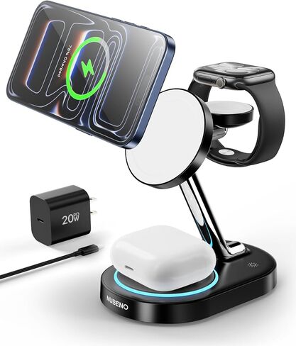Fast Charging Station for Magsafe Apple Devices, Wireless Charger Station for MagSafe iPhones, 3 in 1 Magnetic Charger Stand for iPhone 15/14/13/12, Apple Watch & AirPods(Blk) in Saudi Arabia
