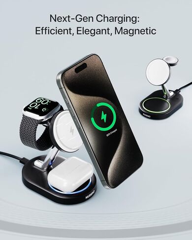 Fast Charging Station for Magsafe Apple Devices, Wireless Charger Station for MagSafe iPhones, 3 in 1 Magnetic Charger Stand for iPhone 15/14/13/12, Apple Watch & AirPods(Blk) in Saudi Arabia