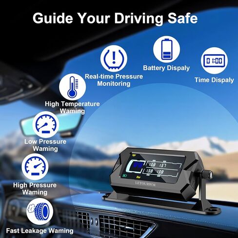 نظام مراقبة ضغط الإطارات RV 6 مستشعرات TPMs ، رقاقة 3-في 1 ، 9.9 بار 144 PSI ، نطاق 100 قدم ، LCD مشرق من 3 مستويات مع عرض الوقت ، شحن Type-C & Solar ، 7 تنبيهات لمقطورة شاحنة RV in Saudi Arabia