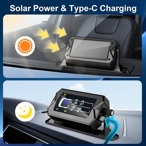 نظام مراقبة ضغط الإطارات RV 6 مستشعرات TPMs ، رقاقة 3-في 1 ، 9.9 بار 144 PSI ، نطاق 100 قدم ، LCD مشرق من 3 مستويات مع عرض الوقت ، شحن Type-C & Solar ، 7 تنبيهات لمقطورة شاحنة RV in Saudi Arabia
