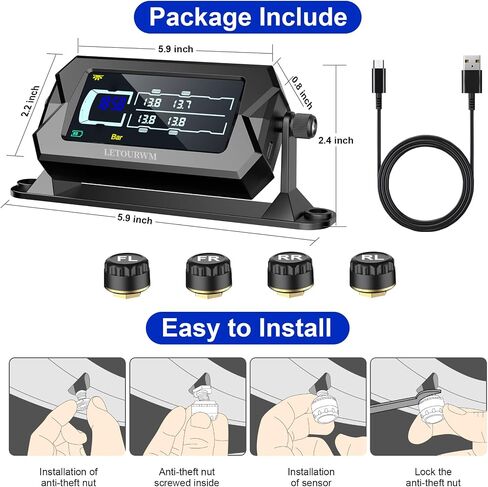 نظام مراقبة ضغط الإطارات RV 6 مستشعرات TPMs ، رقاقة 3-في 1 ، 9.9 بار 144 PSI ، نطاق 100 قدم ، LCD مشرق من 3 مستويات مع عرض الوقت ، شحن Type-C & Solar ، 7 تنبيهات لمقطورة شاحنة RV in Saudi Arabia