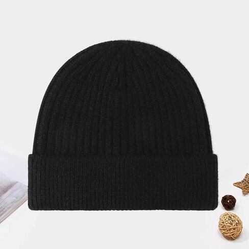 Ribbed Knit Beanie Hat Unisex Fold-Up Warm Winter Cap Soft Stretchable Outdoor Headwear in Saudi Arabia