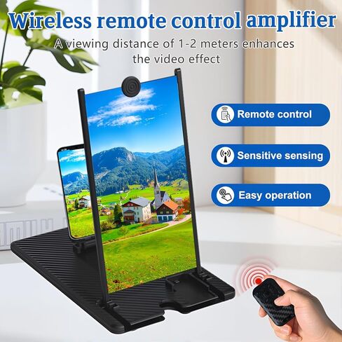 مكبر شاشة 12 بوصة للهاتف الخلوي مع جهاز تحكم عن بعد يعمل بالبلوتوث، جهاز عرض مكبر للشاشة مكبرة ثلاثية الأبعاد عالية الدقة للأفلام وألعاب الفيديو، حامل حامل هاتف قابل للطي مع مضخم شاشة يناسب جميع الهواتف الذكية in Kuwait