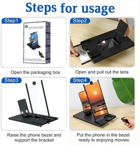 مكبر شاشة 12 بوصة للهاتف الخلوي مع جهاز تحكم عن بعد يعمل بالبلوتوث، جهاز عرض مكبر للشاشة مكبرة ثلاثية الأبعاد عالية الدقة للأفلام وألعاب الفيديو، حامل حامل هاتف قابل للطي مع مضخم شاشة يناسب جميع الهواتف الذكية in Kuwait