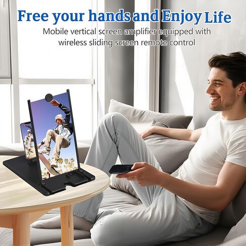 مكبر شاشة 12 بوصة للهاتف الخلوي مع جهاز تحكم عن بعد يعمل بالبلوتوث، جهاز عرض مكبر للشاشة مكبرة ثلاثية الأبعاد عالية الدقة للأفلام وألعاب الفيديو، حامل حامل هاتف قابل للطي مع مضخم شاشة يناسب جميع الهواتف الذكية in Kuwait