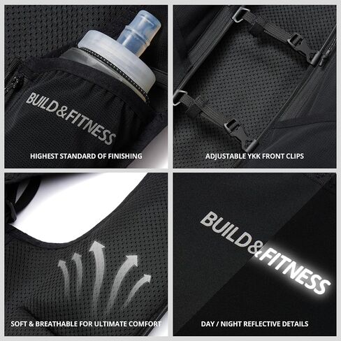 Build & Fitness LITEVEST Running Vest with 2X 500ml Soft Flasks – 7 Pockets, Lightweight, Breathable Hydration Vest – Premium, Secure, Comfort & Style for Training, Trails, Marathons & Everyday Runs in Kuwait