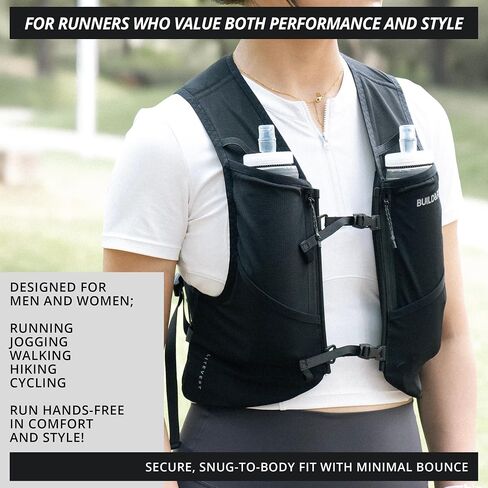 Build & Fitness LITEVEST Running Vest with 2X 500ml Soft Flasks – 7 Pockets, Lightweight, Breathable Hydration Vest – Premium, Secure, Comfort & Style for Training, Trails, Marathons & Everyday Runs in Kuwait