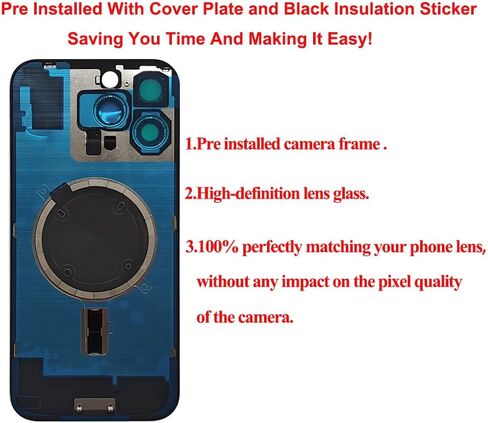 1PC Rear Back Cover Replacement Glass for iPhone 16 PRO MAX 2in1 Battery Cover Glass Door Panel Housing Big Hole Replacement Part with Small Parts Metal Plate Magnetic (Gold) in Saudi Arabia