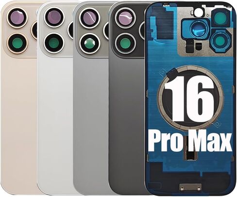 1PC Rear Back Cover Replacement Glass for iPhone 16 PRO MAX 2in1 Battery Cover Glass Door Panel Housing Big Hole Replacement Part with Small Parts Metal Plate Magnetic (Gold) in Saudi Arabia