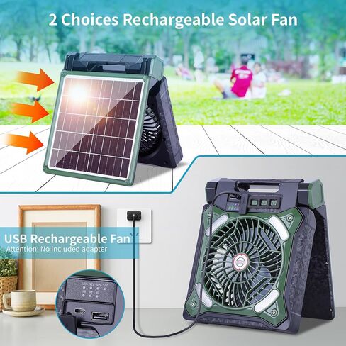 Solar Fan Battery Powered Rechargeable Solar Camping Fan with Led Lantern & Power Bank Foldable Angle USB Personal Fans for Travel Outdoor Camping Tents X98 Green in Kuwait