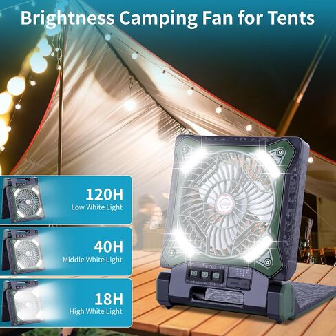 Solar Fan Battery Powered Rechargeable Solar Camping Fan with Led Lantern & Power Bank Foldable Angle USB Personal Fans for Travel Outdoor Camping Tents X98 Green in Kuwait