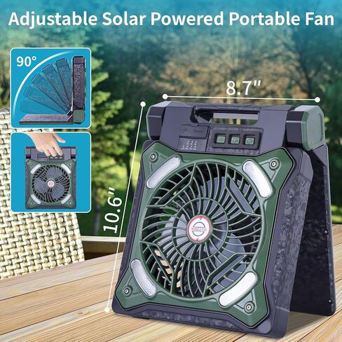 Solar Fan Battery Powered Rechargeable Solar Camping Fan with Led Lantern & Power Bank Foldable Angle USB Personal Fans for Travel Outdoor Camping Tents X98 Green in Kuwait