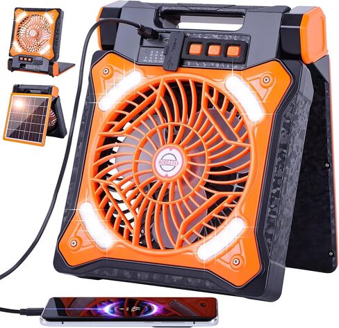 Solar Fan Battery Powered Rechargeable Solar Camping Fan with Led Lantern & Power Bank Foldable Angle USB Personal Fans for Travel Outdoor Camping Tents X98 Green in Kuwait