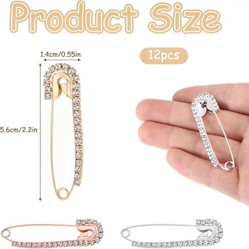 12 PCS Rose Gold Fancy Safety Pins, Rhinestone Decorative Safety Pins Large, Large Rose Gold Crystal Decorative Brooch Pin for Women Clothing Skirts Sweater Scarf Lapel Hat Shawl Accessories in Saudi Arabia