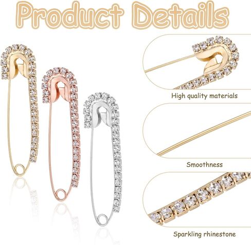 12 PCS Rose Gold Fancy Safety Pins, Rhinestone Decorative Safety Pins Large, Large Rose Gold Crystal Decorative Brooch Pin for Women Clothing Skirts Sweater Scarf Lapel Hat Shawl Accessories in Saudi Arabia