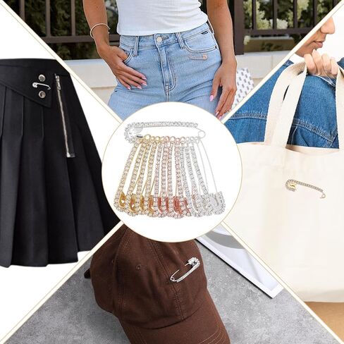 12 PCS Rose Gold Fancy Safety Pins, Rhinestone Decorative Safety Pins Large, Large Rose Gold Crystal Decorative Brooch Pin for Women Clothing Skirts Sweater Scarf Lapel Hat Shawl Accessories in Saudi Arabia
