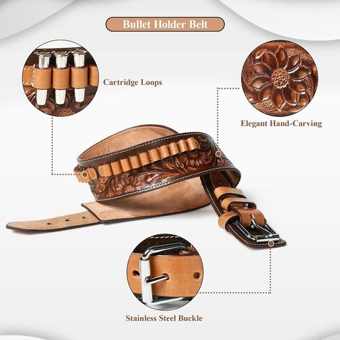 Full Grain Buff Leather Ammo Cartridge Belt – .22 (5mm) Caliber Bandolier Style Gun Belt for Men ( in Saudi Arabia