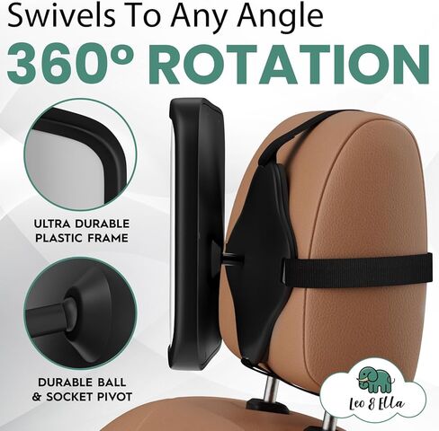 Leo and Ella Patent-Pending Rear-facing Baby Car Mirror for Fixed Headrest, Tesla Compatible, Shatterproof Mirror with Elastic Band Mount Crystal Clear View of Newborn in Kuwait