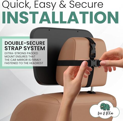 Leo and Ella Patent-Pending Rear-facing Baby Car Mirror for Fixed Headrest, Tesla Compatible, Shatterproof Mirror with Elastic Band Mount Crystal Clear View of Newborn in Kuwait