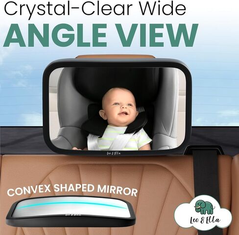 Leo and Ella Patent-Pending Rear-facing Baby Car Mirror for Fixed Headrest, Tesla Compatible, Shatterproof Mirror with Elastic Band Mount Crystal Clear View of Newborn in Kuwait