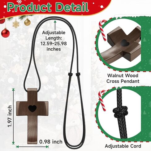 Wooden Cross Necklace, Cross Pendant for Stress Relief, Touch to Read Bible Verses via Phone, Adjustable Walnut Necklace for Baptism, Confirmation, Easter, Christmas in Saudi Arabia