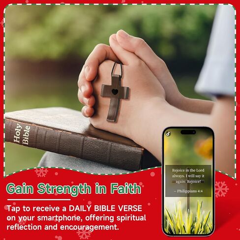 Wooden Cross Necklace, Cross Pendant for Stress Relief, Touch to Read Bible Verses via Phone, Adjustable Walnut Necklace for Baptism, Confirmation, Easter, Christmas in Saudi Arabia