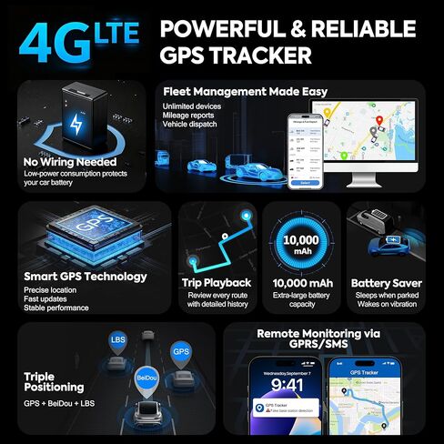 جهاز تعقب GPS للمركبات، بطارية تصل إلى 4 أشهر، بطارية مغناطيسية مقاومة للماء 4G LTE و2G، عمر بطارية طويل، 10000 مللي أمبير في الساعة، يتطلب الاشتراك، تنبيهات متعددة، جهاز تعقب مخفي ZT-100 in Saudi Arabia