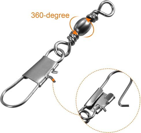 Fishing Barrel Swivel with Interlock Snap, 50Pcs 11lb Carbon Steel Solid Ring Terminal Tackle for Saltwater Freshwater Fishing, Black in Saudi Arabia